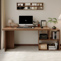 Bureau de travail moderne minimaliste en bois massif avec étagère de rangement, adapté au bureau à domicile ou comme bureau d'ordinateur