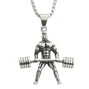 Pendentif haltère en acier inoxydable Yunnique pour homme, breloque fitness, thème rétro, cadeau bijoux - Product Image 4