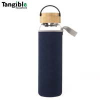 Botol Air Kaca Borosilikat Tinggi 34 OZ dengan Infuser Stainless Steel, Tutup Bambu, dan Sarung Kain 500ml untuk Dewasa, Olahraga, Perjalanan, Ramah Lingkungan