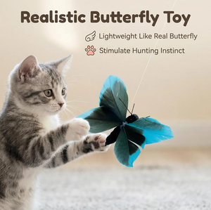 Jouet interactif pour chat avec plume de papillon remplaçable, clochette, baguette de chasse, pour le jeu, l'exercice, le soulagement de l'anxiété et le nettoyage des dents, rechargeable - Product Image 2