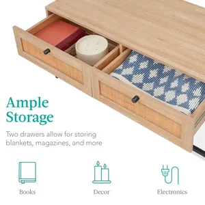 AMPLE <strong>STORAGE</strong> Coffee <strong>Table</strong> <strong>Crafted</strong> <strong>with</strong> a Natural Oak Wood Finish and Sturdy Metal Frame Versatile <strong>Table</strong> - Product Image 3