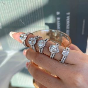 Dylam Classic Wedding Collection AAAAA Cubic Zirconia Engagement <b>Rings</b> <b>Sets</b> Stacking Sterling <b>Silver</b> 925 Wedding <b>Ring</b> <b>Set</b> - Product Image 3