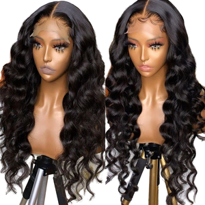 Peluca de encaje completo transparente al por mayor <span class=keywords><strong>con</strong></span> <span class=keywords><strong>huesos</strong></span> rectos y Peluca de pelo ondulado de <span class=keywords><strong>cuerpo</strong></span> negro natural - Product Image 1