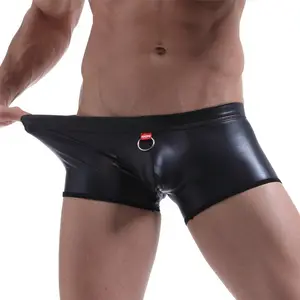 Custom High Quality Low Price Polyester Stylish Casual Imitation Leather Black Shorts Men's Underwear Imitation Leather Shorts