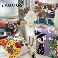 Abstrakte Niedliche Katzen- und Hunde-Picasso-Stickerei Tierform-Sofakissen & Boho-Kissenbezüge, Baumwollkissen Großhandel
