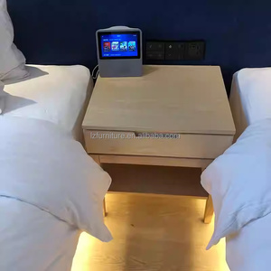 Modern 3 Hotel Bedroom Furniture Durable Wooden Twin Bed <b>Sets</b> with Nightstands Headboard TV Stand <b>Side</b> <b>Table</b> & Wardrobe For Sale - Product Image 3