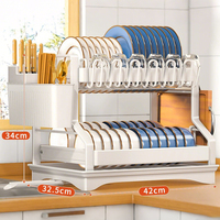 Égouttoir à vaisselle à 2 niveaux en acier inoxydable pour comptoir, avec support pour ustensiles