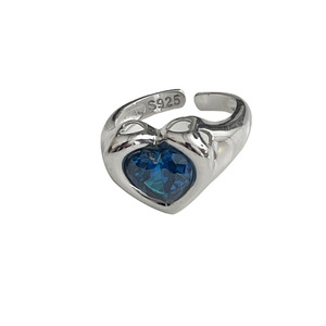 Korean Heart Shape <b>Open</b> <b>Ring</b> S925 Silver Blue Zircon Women's Fine Jewelry Everyday Wear - Product Image 5