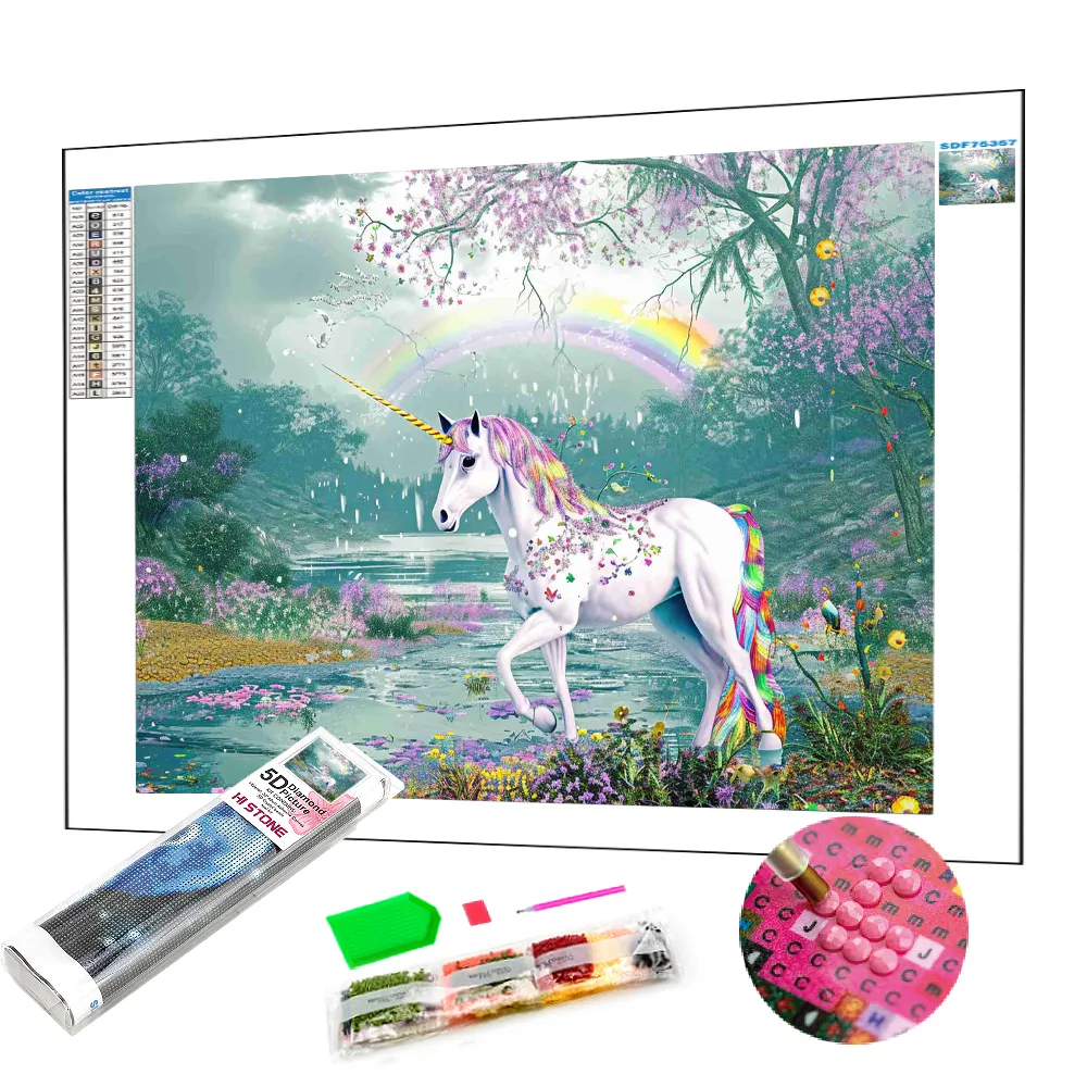 Colorful Unicorn Diamond Painting Art Crystal Rhinestone Mosaic Diamond Painting Canvas For Painting Wall Art Home Decoration