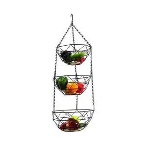 Cestello in filo metallico portaoggetti per verdure in filo moderno resistente a 3 livelli per scaffali in acciaio cesto di frutta