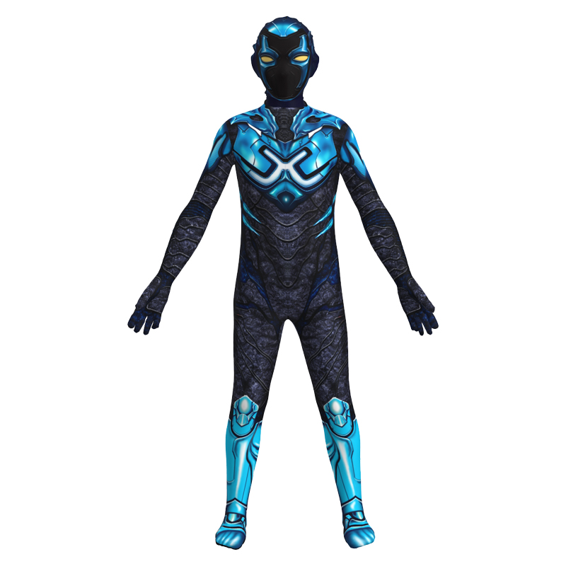 ฮาโลวีนผู้ชายเครื่องแต่งกายBeetle Deluxeอะนิเมะคอสเพลย์สีฟ้าJumpsuit Onesie ZentaiชุดSpandex 3Dสไตล์สําหรับผู้ใหญ่