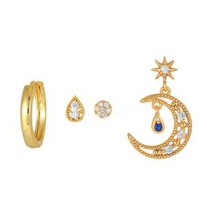 <span class=keywords><strong>Dina</strong></span> venta al por mayor caliente mujeres delicado liso bucle pendientes conjunto Luna y estrellas Huggies minimalista Piercing pendientes conjunto gota Stud - Product Image 3