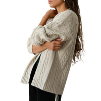 Cardigan en Cachemire Mélangé pour Femme, Col en V, Tricot Câblé, Style Décontracté et Preppy, Couleur Unie, Qualité Supérieure, Vente en Gros
