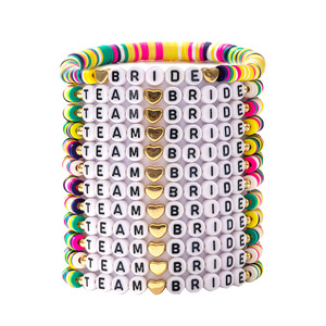 Team Bride <b>Bracelet</b> Set Polymer Clay Heart Letter Wedding Jewelry Fashion <b>Beaded</b> <b>Bracelets</b> - Product Image 5