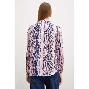 Chemise basique à effet ondulé pour femme, chemisier en popeline boutonné, imprimé rose, à porter au quotidien - Product Image 5