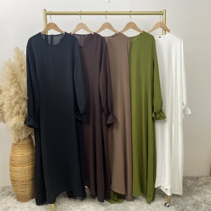 6778# Fashion New Crew Neck Hijab Dress Abaya Muslim Women <b>Summer</b> Long Dresses With Pockets - Product Image 6