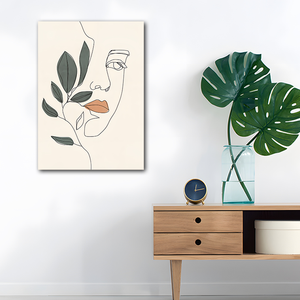 Mode femme dans le Style de ligne avec couleur verte et plante une ligne Art <span class=keywords><strong>dessin</strong></span> abstrait femme visage Art mural pour la décoration de la maison - Product Image 2
