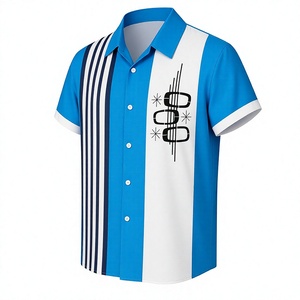 Modern Blue <b>White</b> Panel Pattern <b>Short</b> <b>Sleeve</b> <b>Shirt</b> with Minimal Graphic Detail and Streetwear Fashion Look - Product Image 4