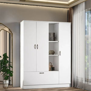 Armoire convertible moderne Melisa à 4 portes, 10 étagères, blanche, armoire de rangement pour chambre à coucher, autoportante, en MDF, fabriquée en Turquie - Product Image 5