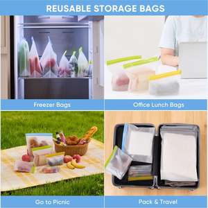 Huamaohengchun Paquete de 6 Bolsas Reutilizables para Congelador de un Galón, de Plástico PE, Aptas para Lavavajillas, Libres de BPA, a Prueba de Fugas, para Almacenamiento de Alimentos - Product Image 3