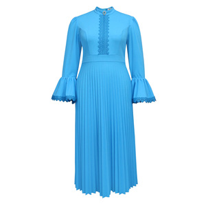 AM040731 Robes <span class=keywords><strong>de</strong></span> soirée tendance pour femme, décontractées et élégantes, col rond, manches évasées, plissées, pour l'église ou les soirées - Product Image 5