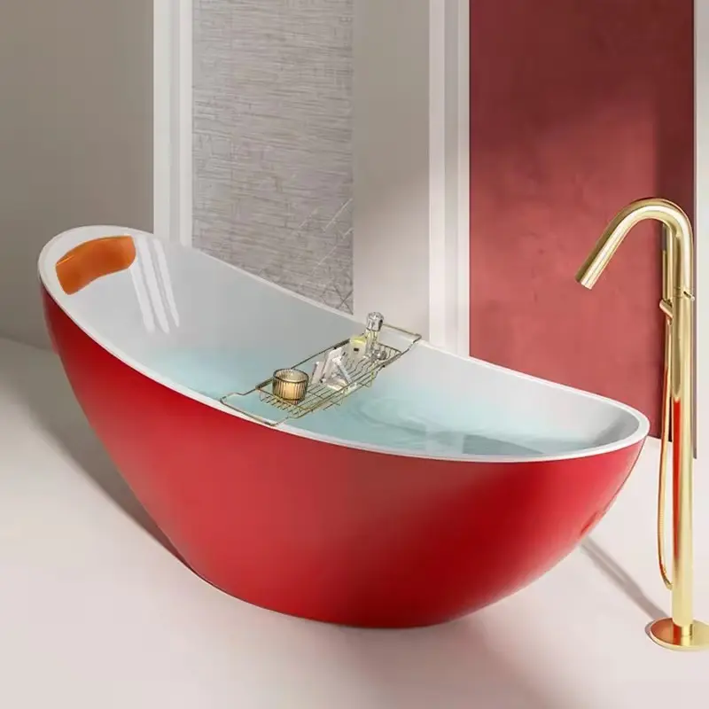 שנזן אמבטיה 1.7 מ' מודרנית צבעונית 1.6 מ' צורת קערה אמבטיה סגלגלה מידות אקריליק אמבטיה עצמאית לחדר אמבטיה קטן