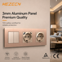 Interrupteur modulaire français allemand pour maison Panneau en aluminium brossé Interrupteur mural de luxe 2 groupes unidirectionnel à deux voies avec indicateur LED
