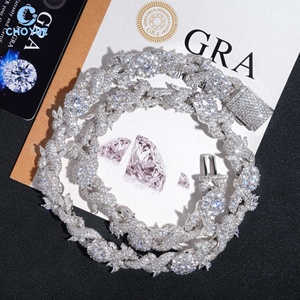 Fashion Flower Design Moissanite Cuban Link <b>Chain</b> Necklace Rhodium Plated 925 Silver Hiphop <b>Iced</b> <b>Out</b> Jewelry GRA Certified - Product Image 3