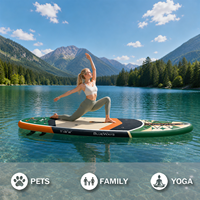 Vente flash : SUP gonflable extra large de 11' x 36" avec pompe, planche à pagaie géométrique verte et beige, kit complet tout usage