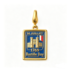 Colgante de esmalte del Día de la Bastilla del 14 de julio - Abalorio colgante de aleación de zinc chapado en oro para pulsera europea, Día del Padre, Graduación - Product Image 1