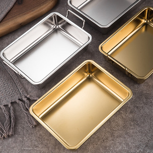 Plateau rectangulaire en acier inoxydable 304 avec poignées, couleur argent ou or, pour la présentation des aliments - Product Image 2