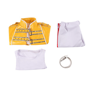 Queen Lead Vocals Freddie Mercury Cosplay disfraz mascarada bola amarillo Pu abrigo conjunto completo uniforme hombre mujer carnaval <span class=keywords><strong>traje</strong></span> - Product Image 5