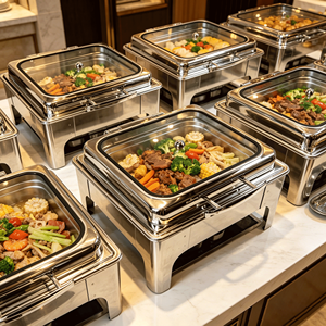 Set Scaldavivande Elettrico FLEY Luxury 6L in Acciaio Inox per Buffet, Riscaldatore per Alimenti per Hotel, Banchetti e <span class=keywords><strong>Servizi</strong></span> di Catering - Product Image 1