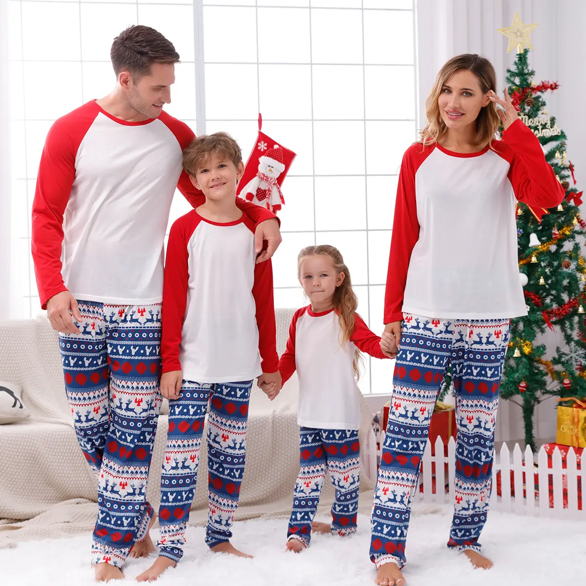 Grosir kustom sublimasi Natal orang tua-anak pakaian rumah kotak-kotak jahitan cetak anak-anak keluarga piyama Natal