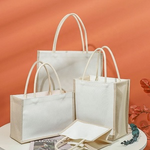 批发促销粗麻布黄麻手提袋可重复使用杂货生态小型购物手提袋 - Product Image 2