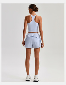Ensemble de yoga 2 pièces pour <span class=keywords><strong>femme</strong></span> : Haut de <span class=keywords><strong>sport</strong></span> à col carré et <span class=keywords><strong>short</strong></span> de course couleur unie, coupe ajustée pour l'entraînement et la gym - Product Image 6