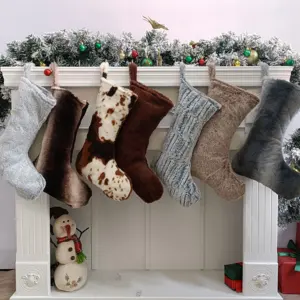 High Quality Cow Print Christmas Stocking For Family Personalized Faux Fur Cow Stocking Multi Styles Optional