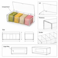 Étagère de présentation en acrylique personnalisée, boîte organisatrice pour sachets de thé, boîte de rangement transparente à plusieurs compartiments pour sachets de thé avec impression de logo