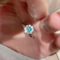Cincin Perak S925 Oval Paraiba 5 * 6mm Laris Manis, Perhiasan Wanita Bentuk Bunga Retro Mewah Ringan Grosir