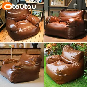 OTAUTAU Sofá individual grande de cuero sin marco, puf, sillón tipo bean bag con relleno de espuma triturada, muebles <span class=keywords><strong>para</strong></span> sala de estar y exterior SF032 - Product Image 6