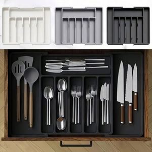 Adjustable Plastic Kitchen <b>Drawer</b> Organizer Silverware Flatware Holder Expandable Cutlery <b>Dividers</b> <b>for</b> Organizing Your Kitchen - Product Image 3