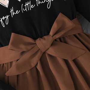 Exquisito Vestido de Fiesta Elegante con Estampado de Letras para Niñas de 4 a 7 Años, Falda Larga Plisada con Cinturón de Lazo y Decoración de Encaje, Suministro ODM - Product Image 4