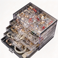 Organisateur de bijoux moderne en acrylique transparent à 5 tiroirs, boîte de rangement pour boucles d'oreilles à 84 compartiments, présentoir pour commode de chambre, cadeau