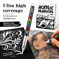 Lot de 8 marqueurs de peinture acrylique blanche en gros, encre liquide, pointe pinceau fibre, stylos surligneurs en vrac pour papier noir et graffiti