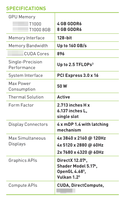Carte graphique GPU T1000 4 Go GDDR6