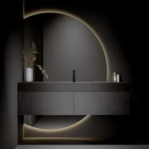 Meuble-lavabo mural en bois massif de style italien, Europe, avec <span class=keywords><strong>miroir</strong></span> intelligent, lavabo de luxe, noir - Product Image 2