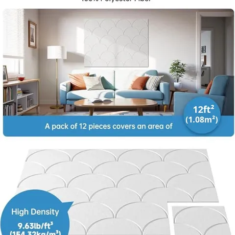 12-Pack Modern Eco-friendly Polyester Fiber Acoustic Panels 90% Noise Reduction Self-Adhesive Home Decor Soundproof Background