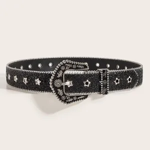 Ceintures Western noires gaufrées personnalisées pour boucle Outillage à la main Matériau en alliage de PU pour ceintures de cowboy en jeans - Product Image 1