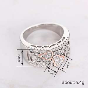 Anello a Forma di Cuore Bicolore per Donne, Gioiello da Dito Elegante e Dolce, Regolabile e alla Moda - Product Image 4