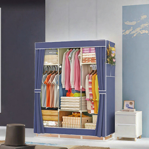 Lemari Pakaian Portabel Lipat Modern dari Kain Non Woven dengan Pintu Geser untuk Penyimpanan di Kamar Tidur - Product Image 3